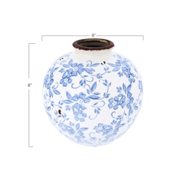 Elegant Creative Co-Op Terracotta Vase with Blue Pattern