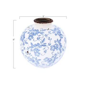 Elegant Creative Co-Op Terracotta Vase with Blue Pattern