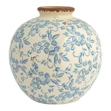 Elegant Creative Co-Op Terracotta Vase with Blue Pattern
