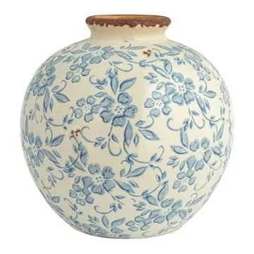 Elegant Creative Co-Op Terracotta Vase with Blue Pattern