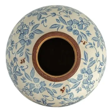 Elegant Creative Co-Op Terracotta Vase with Blue Pattern