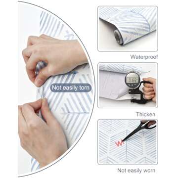 MelunMer Modern Peel and Stick Wallpaper Boho Contact Paper for Cabinets/Drawers 78.8In W 17.3In L Self Adhesive Removable Wallpaper for Bedroom/Bathroom Waterproof Geometric Contact Paper Blue/White