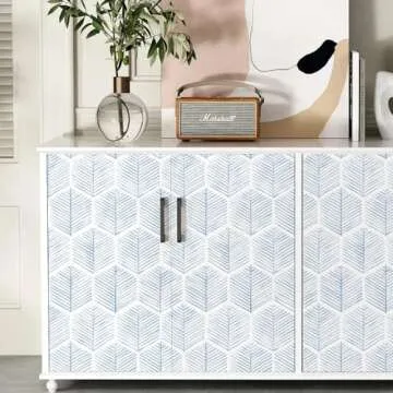MelunMer Modern Peel and Stick Wallpaper Boho Contact Paper for Cabinets/Drawers 78.8In W 17.3In L Self Adhesive Removable Wallpaper for Bedroom/Bathroom Waterproof Geometric Contact Paper Blue/White