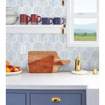 MelunMer Modern Peel and Stick Wallpaper Boho Contact Paper for Cabinets/Drawers 78.8In W 17.3In L Self Adhesive Removable Wallpaper for Bedroom/Bathroom Waterproof Geometric Contact Paper Blue/White