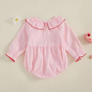 mlpeerw My First Valentines Baby Girl Outfit Newborn Heart Smocked Bubble Romper Bodysuit Cute Valentines Clothes