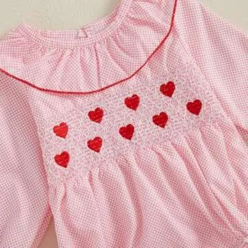 mlpeerw My First Valentines Baby Girl Outfit Newborn Heart Smocked Bubble Romper Bodysuit Cute Valentines Clothes