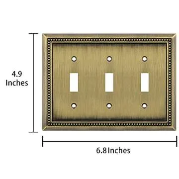 Henne Bery Sunken Pearls Heavy Duty Decorative Wall Plate Switch Plate Outlet Cover (Triple Toggle, Antique Brass)