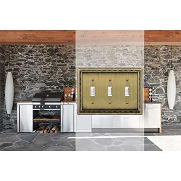 Henne Bery Sunken Pearls Heavy Duty Decorative Wall Plate Switch Plate Outlet Cover (Triple Toggle, Antique Brass)