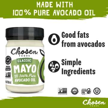 Chosen Foods 100% Avocado Oil-Based Classic Mayonnaise, Gluten & Dairy Free, Low-Carb, Keto & Paleo ...
