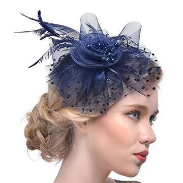 DRESHOW Fascinators Hat Flower Mesh Ribbons Feathers on a Headband and a Clip Tea Party Headwear for...
