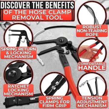 Radiator Hose Clamp Pliers Automotive – Corrosion-Resistant Hose Clamp Tool with Non-Slip Polymer Coating, Tension & Ratchet Locking Mechanisms – Reliable, Easy to Use, Time-Saving for Car Repairs