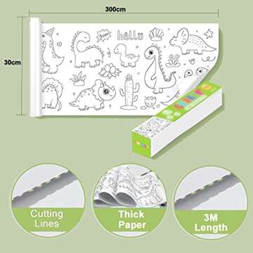 Outlets Children's Drawing Roll,11.8x118in Drawing Paper, Painting Paper for Kids, DIY Coloring Pages with Pattern, Tracing Paper for Drawing, Re-Stick Art Paper Roll for Stickers, Crafts (Dinosaur)