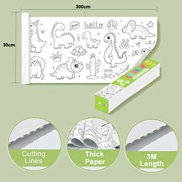 Outlets Children's Drawing Roll,11.8x118in Drawing Paper, Painting Paper for Kids, DIY Coloring Pages with Pattern, Tracing Paper for Drawing, Re-Stick Art Paper Roll for Stickers, Crafts (Dinosaur)