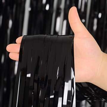 Black [Tinsel] Foil Fringe [Curtain] s, Melsan 3.2 x 8 ft Streamer Backdrop for Birthday, Graduation...