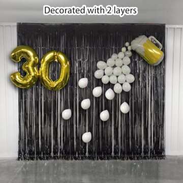 Melsan Black Foil Fringe Curtains for Parties - 3.2 x 8 ft