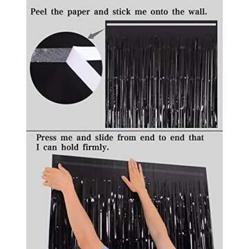 Melsan Black Foil Fringe Curtains for Parties - 3.2 x 8 ft
