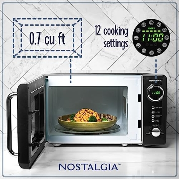 Nostalgia Retro Compact Microwave Oven - 700W - Black & Chrome