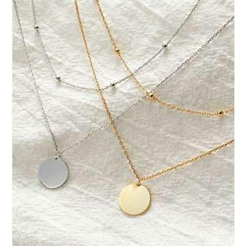 Layered Disc Pendant Choker Necklace for Women 925 Sterling Silver-Tone,Gold-Tone Dainty Full Moon C...
