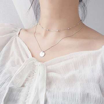 Layered Pendant Choker Necklace for Women - 925 Silver