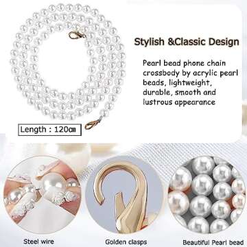 Turkalla Phone Chain Crossbody Pearl Strap, Pearl Beaded Chain Shoulder Crossbody Lanyard with Phone...