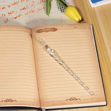 Molshine Handmade Glass Dip Pen Crystal Calligraphy Pen Signature Dipped Pen for Artist Women Men Teens,Writing Drawing Decoration Gifts (Silvery)