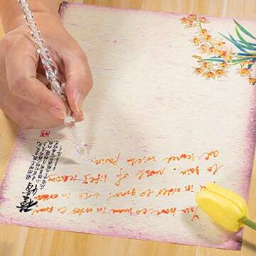 Molshine Handmade Glass Dip Pen Crystal Calligraphy Pen Signature Dipped Pen for Artist Women Men Teens,Writing Drawing Decoration Gifts (Silvery)