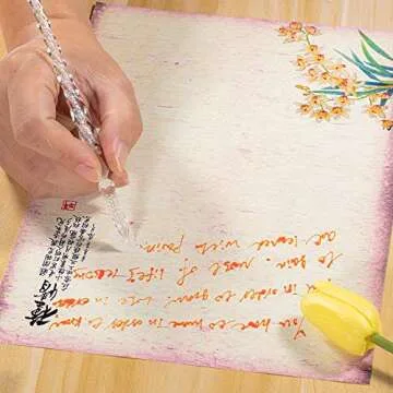 Molshine Handmade Glass Dip Pen Crystal Calligraphy Pen Signature Dipped Pen for Artist Women Men Teens,Writing Drawing Decoration Gifts (Silvery)