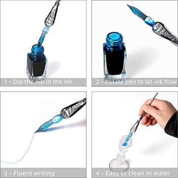 Molshine Handmade Glass Dip Pen Crystal Calligraphy Pen Signature Dipped Pen for Artist Women Men Teens,Writing Drawing Decoration Gifts (Silvery)