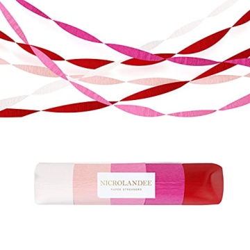 NICROLANDEE 5 Rolls Pink Red White Crepe Paper Streamers for Wedding, Birthday, Valentine's Day Deco...