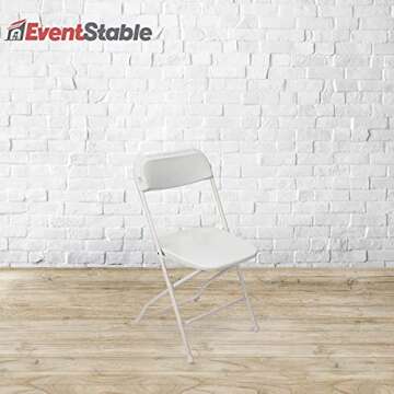 EventStable TitanPRO White Plastic Folding Chair - 10-Pack - Lightweight Foldable Outdoor Chair - Du...
