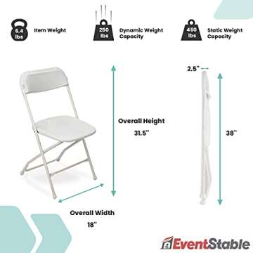 EventStable TitanPRO White Plastic Folding Chair - 10-Pack - Lightweight Foldable Outdoor Chair - Durable Patio Chairs - Chairs Set for Parties Banquet Events - 10 Pack