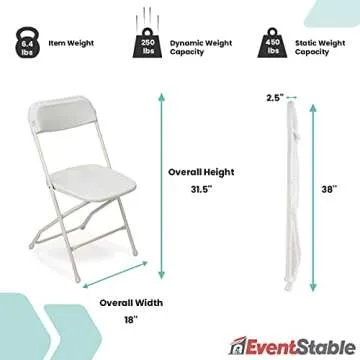 EventStable TitanPRO White Plastic Folding Chair - 10-Pack - Lightweight Foldable Outdoor Chair - Durable Patio Chairs - Chairs Set for Parties Banquet Events - 10 Pack