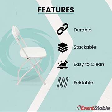 EventStable TitanPRO White Plastic Folding Chair - 10-Pack - Lightweight Foldable Outdoor Chair - Durable Patio Chairs - Chairs Set for Parties Banquet Events - 10 Pack