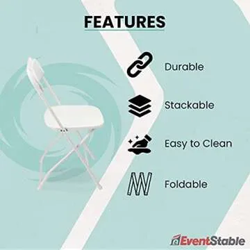EventStable TitanPRO White Plastic Folding Chair - 10-Pack - Lightweight Foldable Outdoor Chair - Durable Patio Chairs - Chairs Set for Parties Banquet Events - 10 Pack