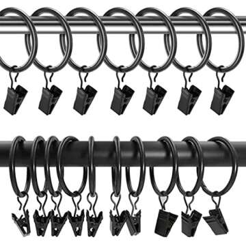 Curtain Rings with Clips 1.5 Inch Set 20 Heavy Duty Curtain Hooks for Decorative Drapery Rings, Ring...