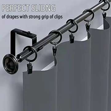 Curtain Rings with Clips 1.5 Inch Set 20 Heavy Duty Curtain Hooks for Decorative Drapery Rings, Rings with Curtain Clips,Curtain Clip Rings,Drapery Rings,Black