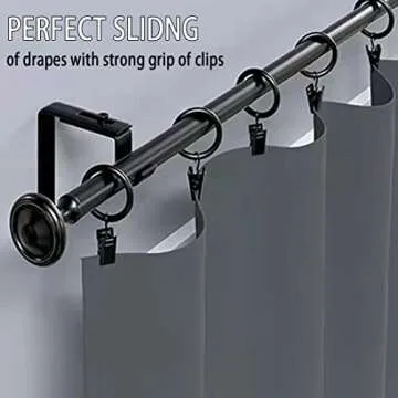 Curtain Rings with Clips 1.5 Inch Set 20 Heavy Duty Curtain Hooks for Decorative Drapery Rings, Rings with Curtain Clips,Curtain Clip Rings,Drapery Rings,Black