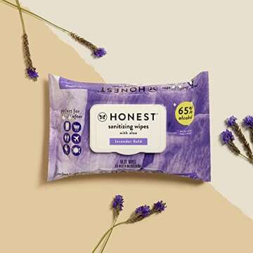 The Honest Company Sanitizing Alcohol Wipes - Kills 99% Germs with Aloe, 150 Count (3 Packs of 50)