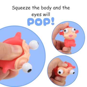 NUJOVI 28 Piece Valentines Day Gifts for Kids with Squeezable Pop-Eye Animal Keychain Ideal for Valentines Day Cards for Kids School, Kids Valentines Day Cards, Valentines Day Gifts for Kids Classroom