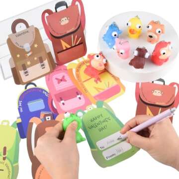 NUJOVI 28 Piece Valentines Day Gifts for Kids with Squeezable Pop-Eye Animal Keychain Ideal for Valentines Day Cards for Kids School, Kids Valentines Day Cards, Valentines Day Gifts for Kids Classroom