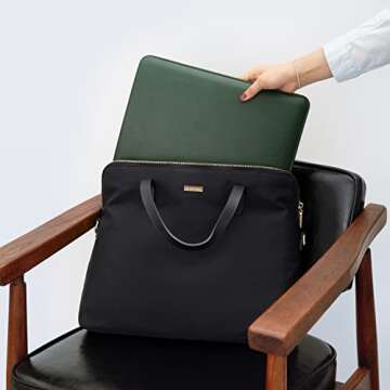 Comfyable Slim Laptop Sleeve 16 Inch Compatible for MacBook Pro 16-Inch M4 M3 M2 Pro/Max 2024, Faux Leather Protective 16-in Mac Cover Case, Green