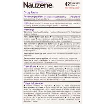 Nauzene Upset Stomach & Nausea Chewable Tablets Flavor, Wild Cherry, 42 Count (Pack of 1)