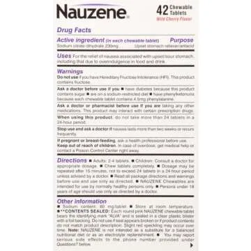 Nauzene Upset Stomach & Nausea Chewable Tablets Flavor, Wild Cherry, 42 Count (Pack of 1)