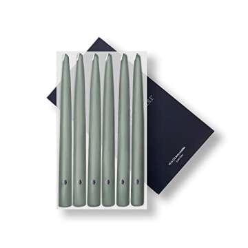 Colonial Candle Unscented Taper Candle, Handipt Collection, Green, 10 in, Pack of 6 Candlesticks - Up to 8 Hours Burn