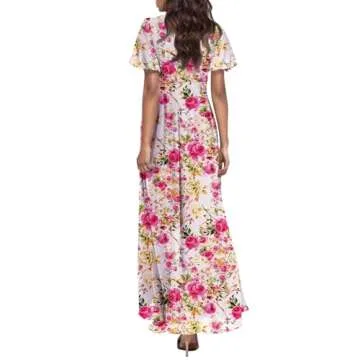 Easter Dress for Women,Swing,Women Dresses, Slim Fit Chiffon Dress Spring Summer Casual Maxi Dresses for Women Ruffle Short Sleeve,Summer Dresses for Women 2025 Vacation, Floral Print Pink Xs