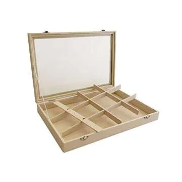 Premium Quality Large Beige Velvet Jewelry Display Box Tray with See Through Lid Multi Function Stackable Practical Storage