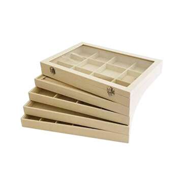Premium Quality Large Beige Velvet Jewelry Display Box Tray with See Through Lid Multi Function Stackable Practical Storage