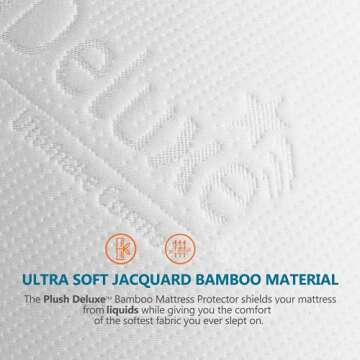 PlushDeluxe Premium Bamboo Mattress Protector – Queen Size, Waterproof, & Ultra Soft Breathable No...