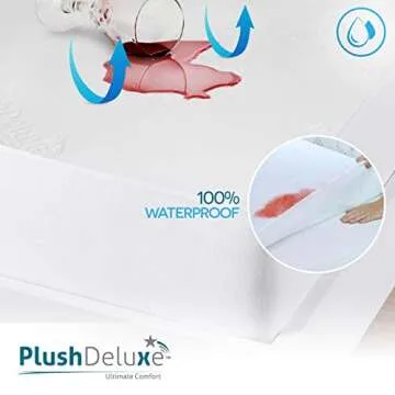 PlushDeluxe Premium Bamboo Mattress Protector – Queen Size, Waterproof, & Ultra Soft Breathable Noiseless Washable Bed Mattress Cover for Comfort & Protection - White