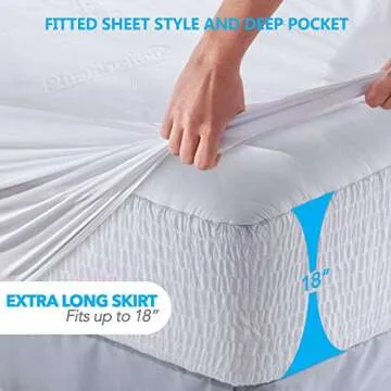 PlushDeluxe Premium Bamboo Mattress Protector – Queen Size, Waterproof, & Ultra Soft Breathable Noiseless Washable Bed Mattress Cover for Comfort & Protection - White